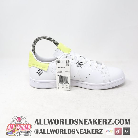 adidas Stan Smith PrimeGreen Vegan Tennis Sneaker White Yellow GV7665 Bl… - Picture 3 of 16